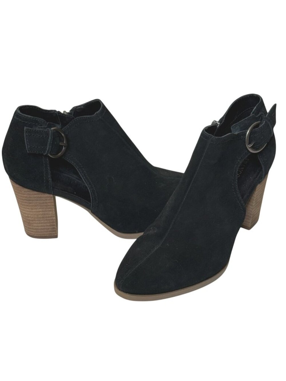 Franco Fortini Womens 9 Black Suede Cutout Ankle Boots Block Heel Booties